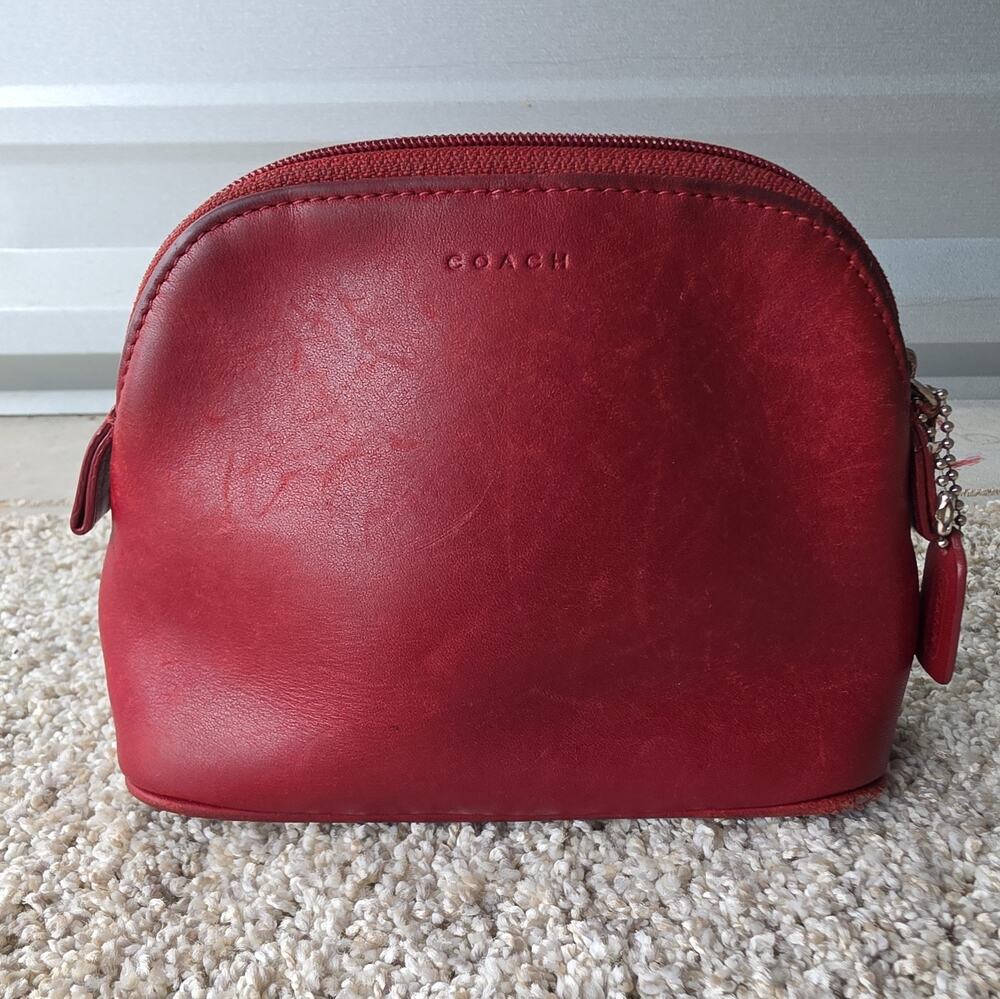 Vintage Coach Legacy Red Leather Mini Dome Cosmetic Pouch Case Bag